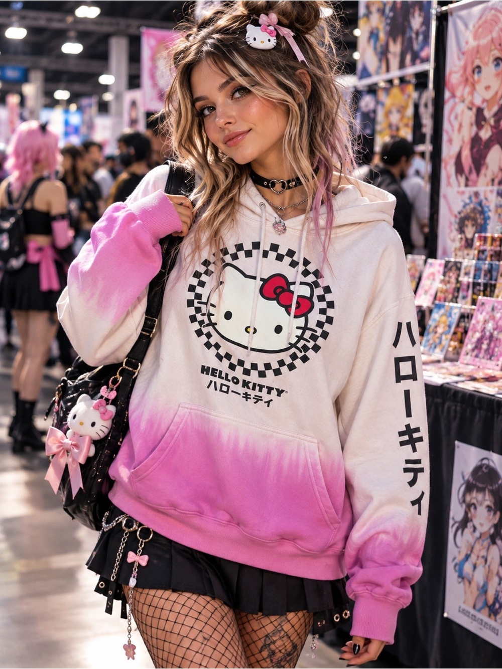 Hello Kitty Pink to Magenta Ombre Pullover Hoodie